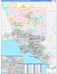 Los Angeles-Long Beach-Anaheim Metro Area Wall Map Color Cast Style 2026